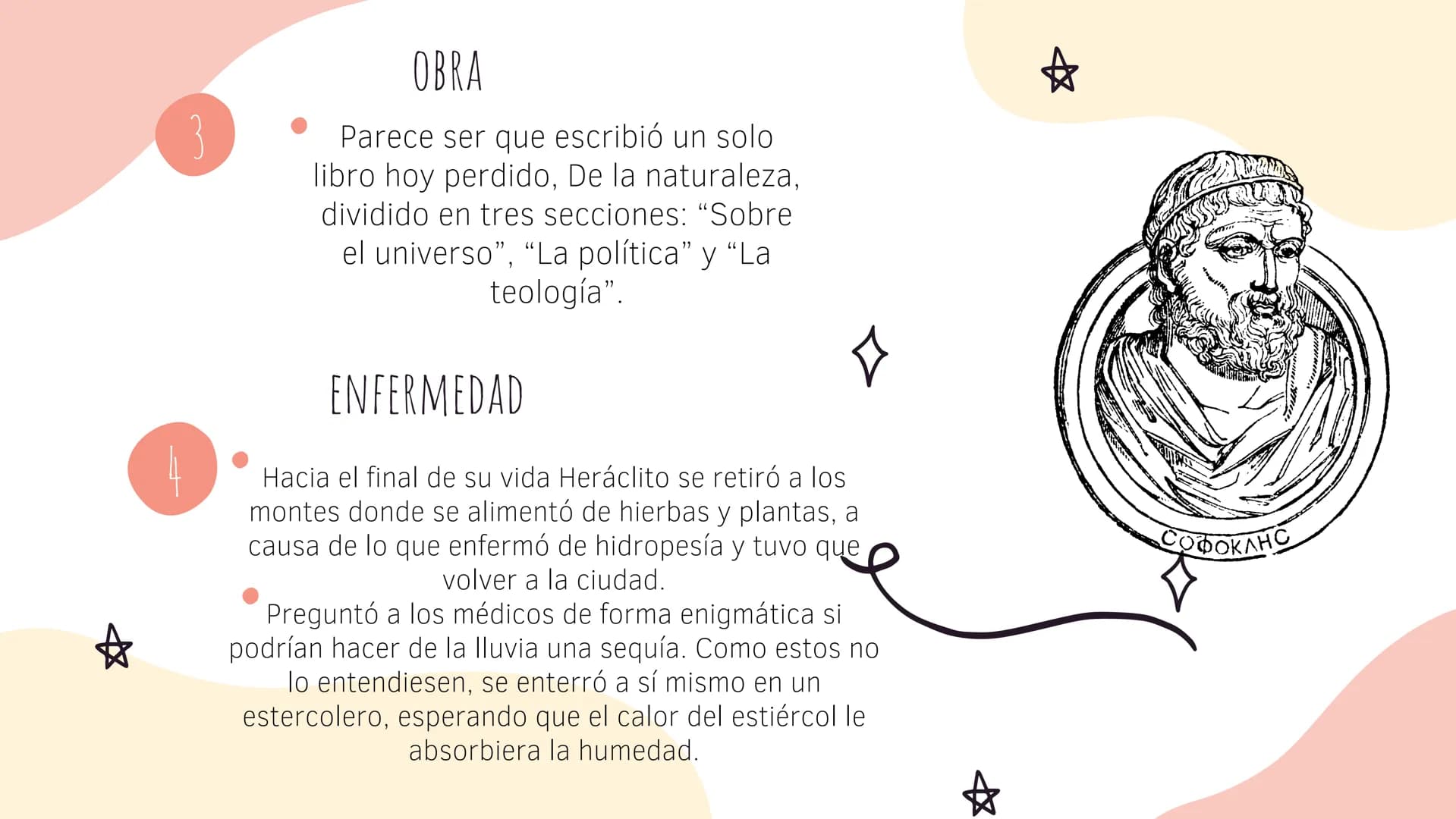 HERACLITO # NACIONALIDAD, NACIMIENTO, MUERTE
Heráclito nació sobre el 535 a. C. en Éfeso,
entonces parte del Imperio Persa.
Hijo de Blisón