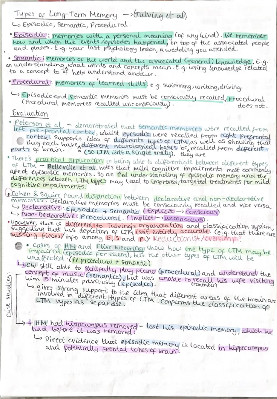 Memory
Coding, Capacity and Duration of Memory
•Coding: type of information stored in each memory store.
↳ short-term memory is accustic (so