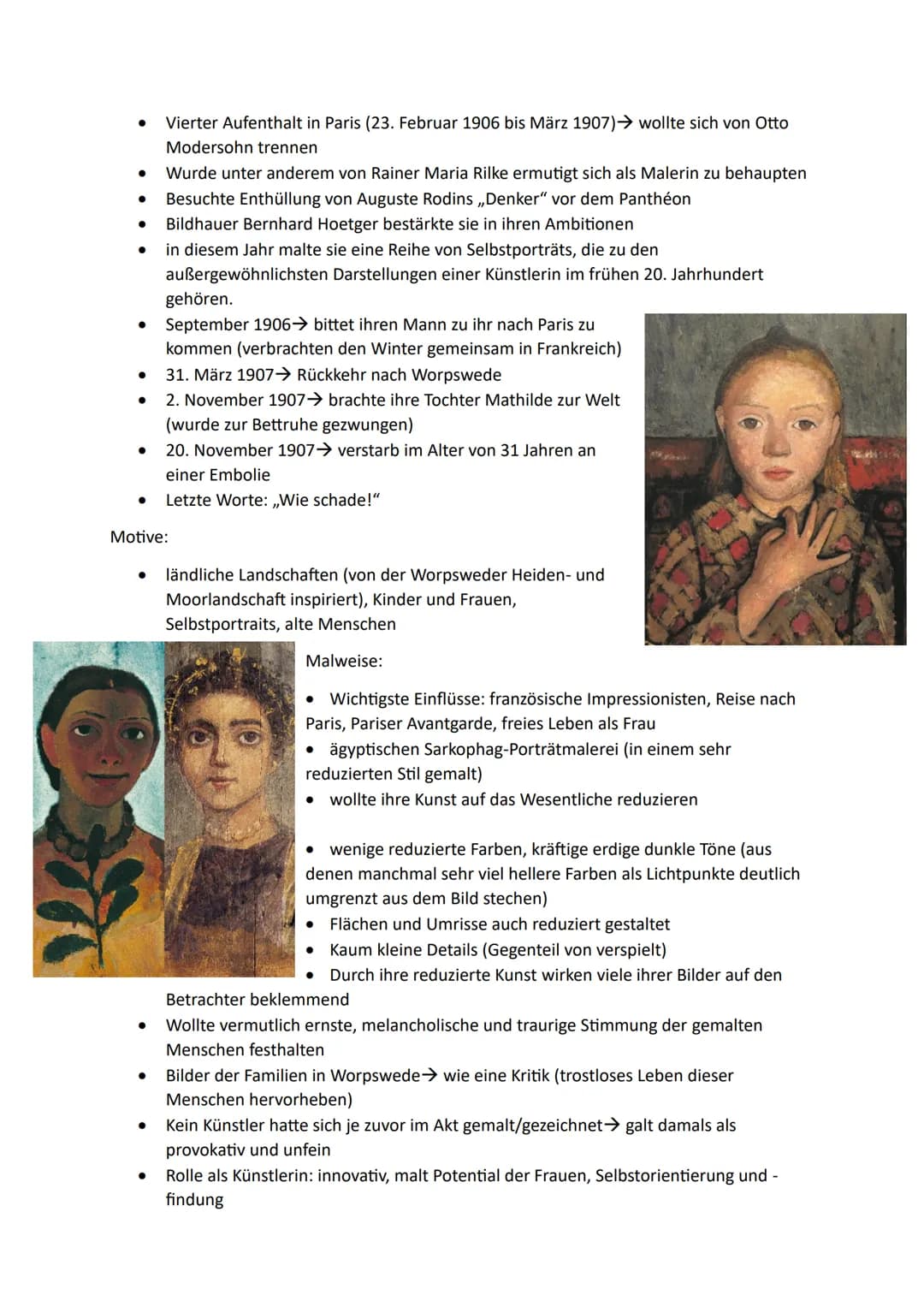 Biografie:
Paula Modersohn Becker
- Geboren am 8. Februar 1879 in Dresden
- Wurde von Vater 1893-1995 gedrängt ein
Lehrerseminar zu machen