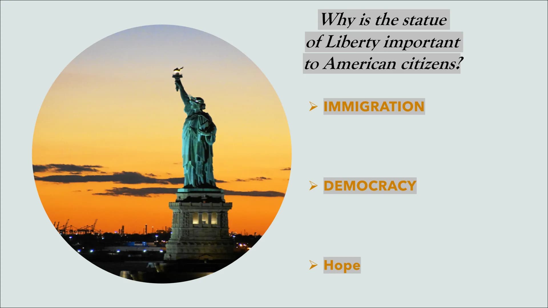 # Immigration
Statue of Liberty
and Liberty Island
Presented by Al Massalmeh Btoul # Structur:
1. What is the statue of liberty and libe