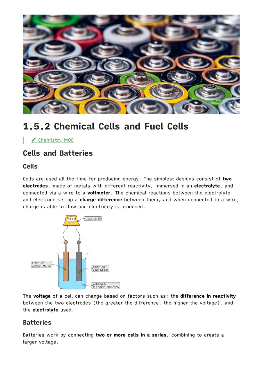 # 1.5.2 Chemical Cells and Fuel Cells
| Chemistry Mос
Cells and Batteries
Cells
Cells are used all the time for producing energy. The sim
