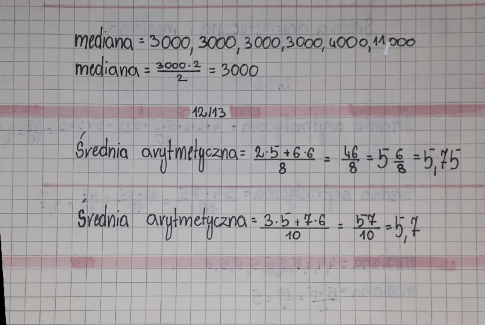 # LEKCJA
TEMAT: Średnia arytmetyczna i mediana
2/22
Średnia arytmetyczna = $\frac{4+4+4+5+5+5+5+5+5+5}{10} = \frac{47}{10} = 4,7$
Średni