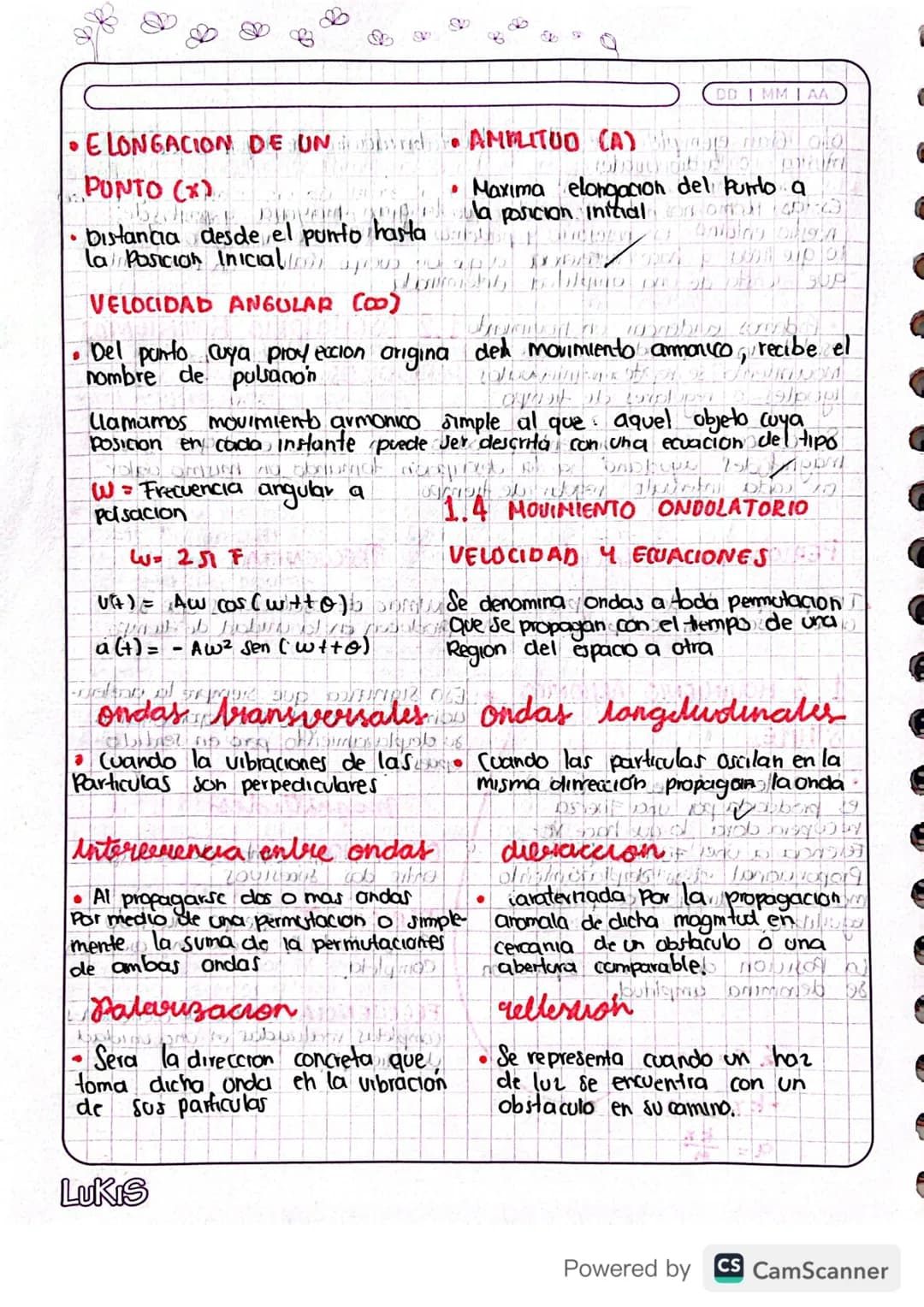DD MMAA
Movimientos of a s
armonico
Somple
Descubrimos ese tipo de movimiento calculando la posicion y
velocidad en Función del Tiempo, si