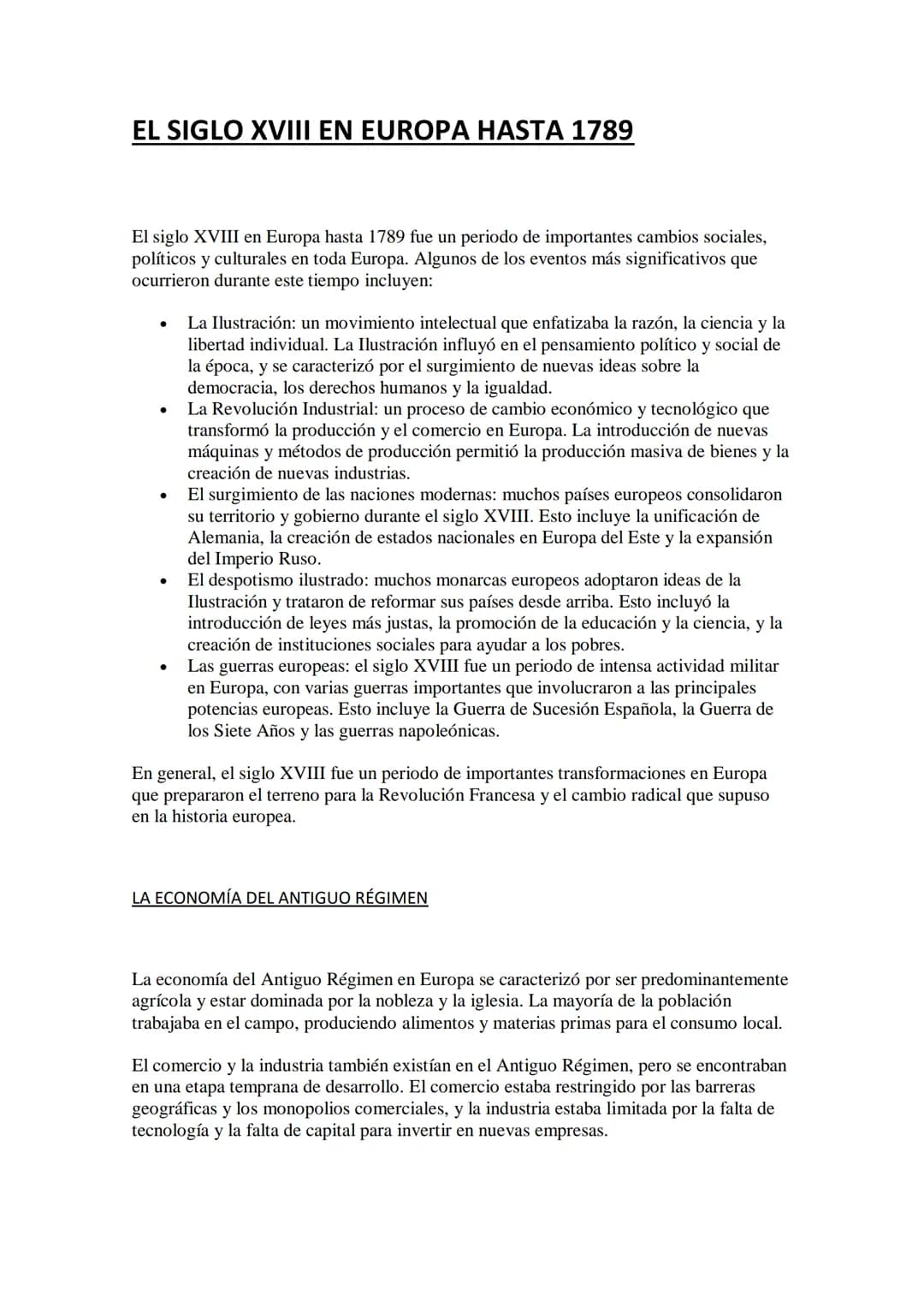 # EL SIGLO XVIII EN EUROPA HASTA 1789
El siglo XVIII en Europa hasta 1789 fue un periodo de importantes cambios sociales,
políticos y cultu