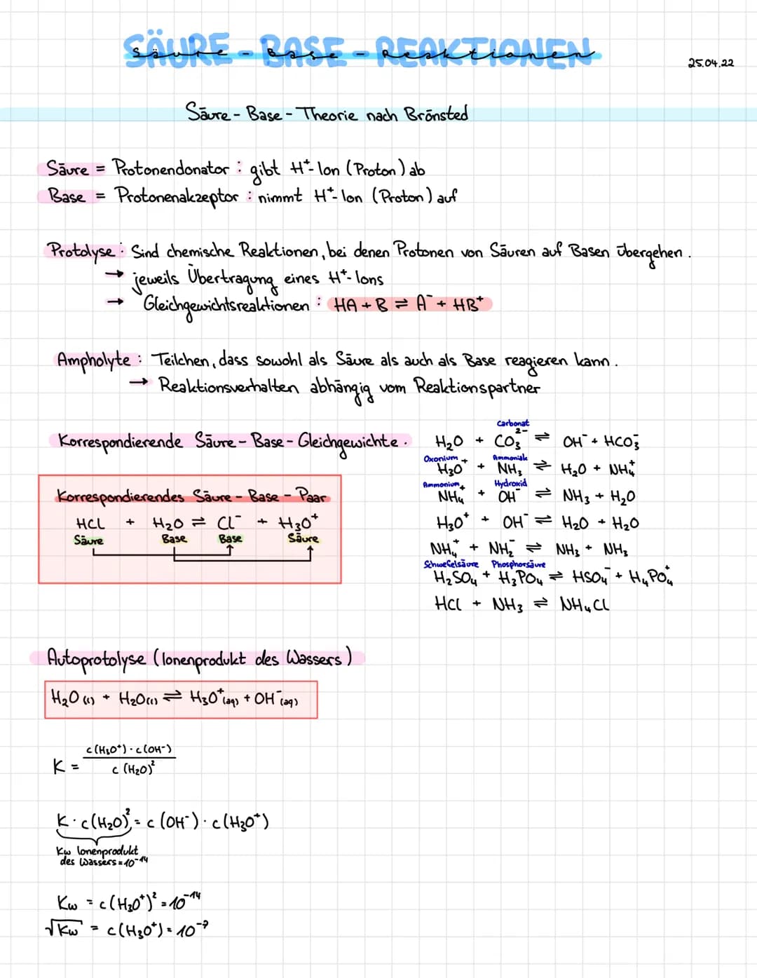 # SÄURE-BASE-REAKTIONEN
Säure-Base-Theorie nach Brönsted
Säure = Protonendonator: gibt H-Ion (Proton) ab
Base = Protonenakzeptor: nimmt H*