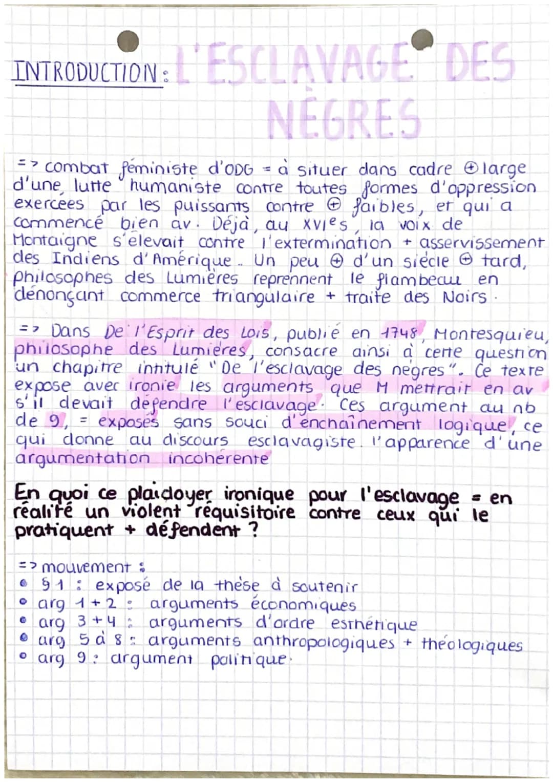 Montesquieu, De l'esprit des lois <<< De
l'esclavage des nègres », 1748
M n'adhére pas à certe
these
conditionnet = signe
du jeu + ironie
a