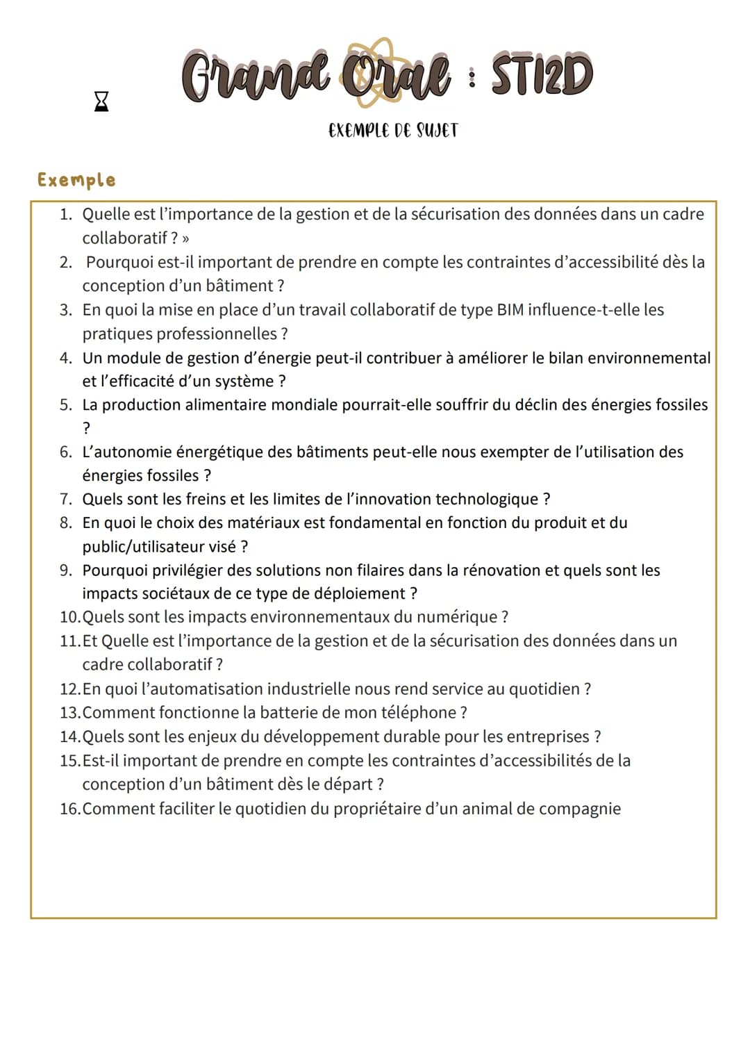 <p>Le présent document est un exemple de sujet pour le Bac STI2D. Il porte sur différents aspects liés à l'architecture et la construction,