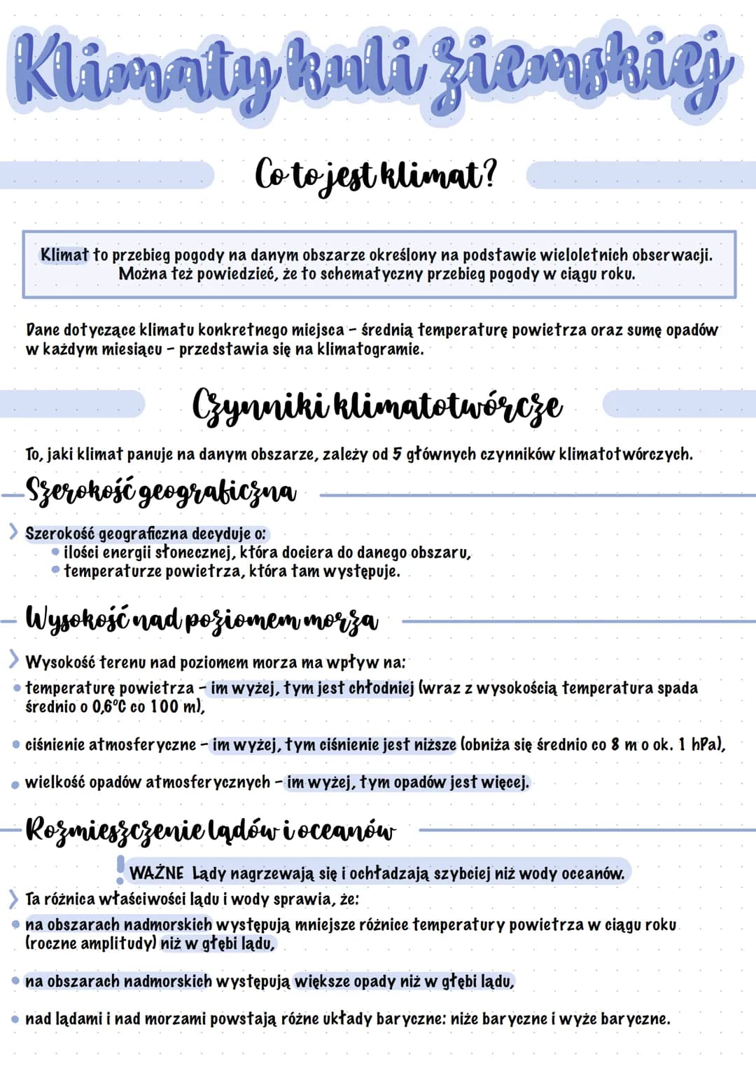# Klimaty kuli ziemskiej
Co to jest klimat?
Klimat to przebieg pogody na danym obszarze określony na podstawie wieloletnich obserwacji.
Mo
