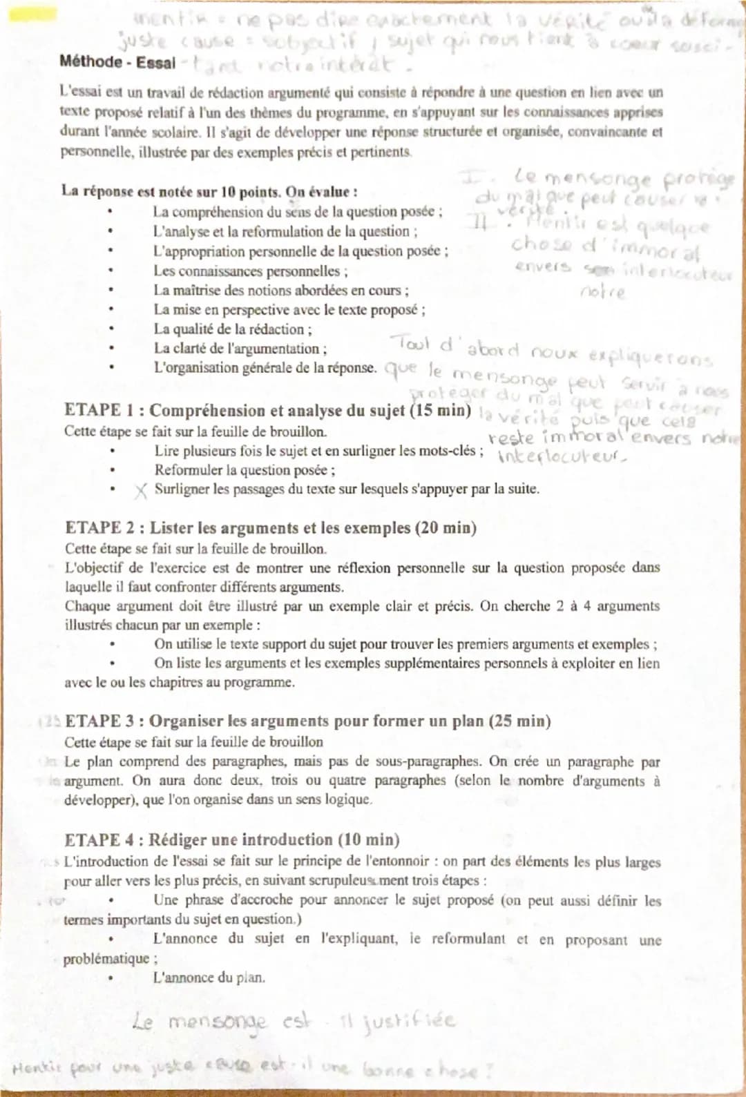 inentin ne pas dire exactement la vérité quila déforme
juste cause sobjectif / sujet qui nous tient à coeur susci
Méthode - Essaltand votre