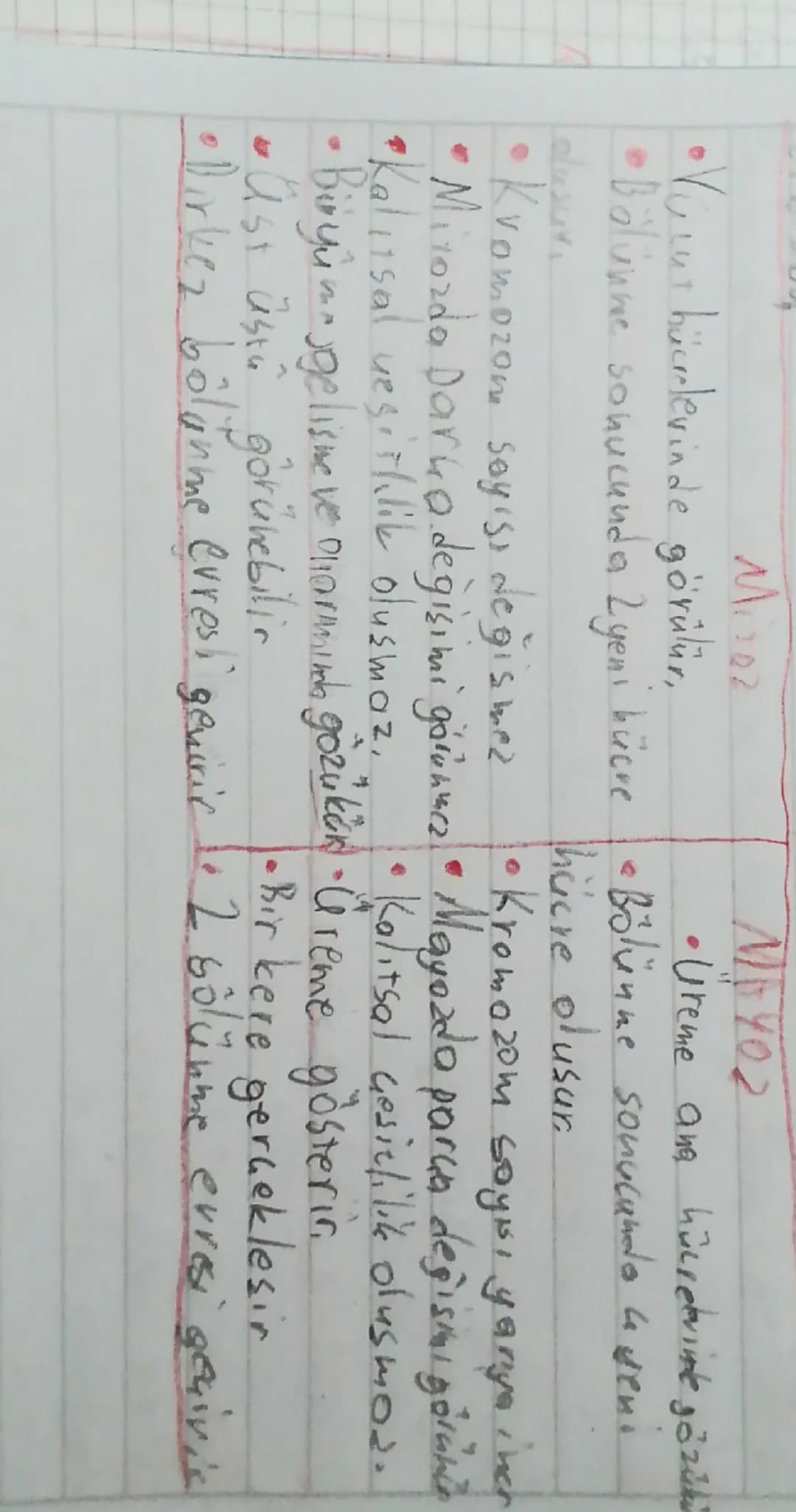 102
•VuLur hücrelerinde görülür,
MAY02
• Ureme ana hücrelerinde gözükü
•Bölünme sonucunda Lyeni hücre Bölünne sonucunda 4yen.
hücre olusur
•