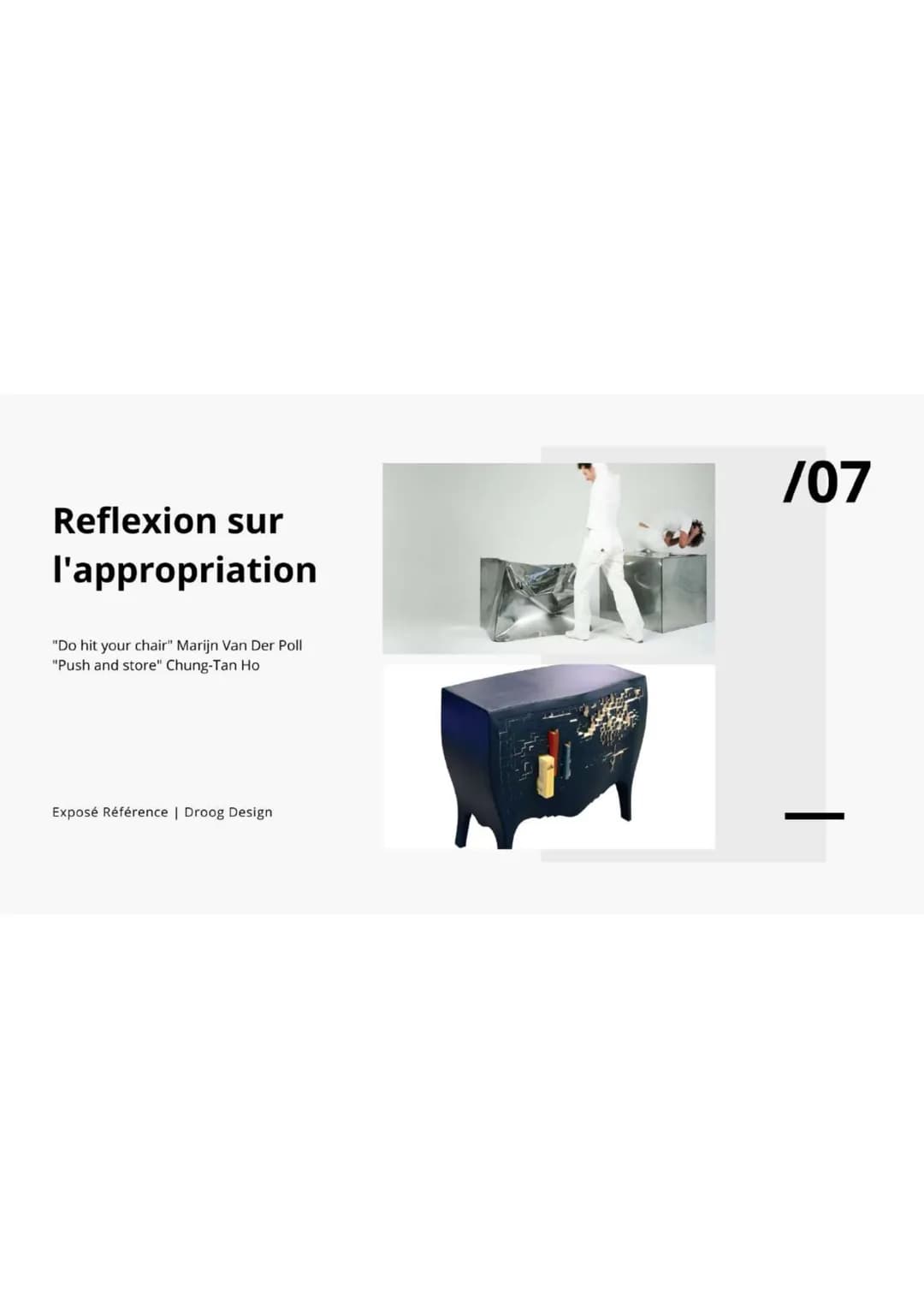 /01
DROOG
DESIGN
Exposés références
Iban DARD--MERLE | 2022 # /02
Exposé Référence | Droog Design
Histoire
Jurgen Bey
Richard Hutten