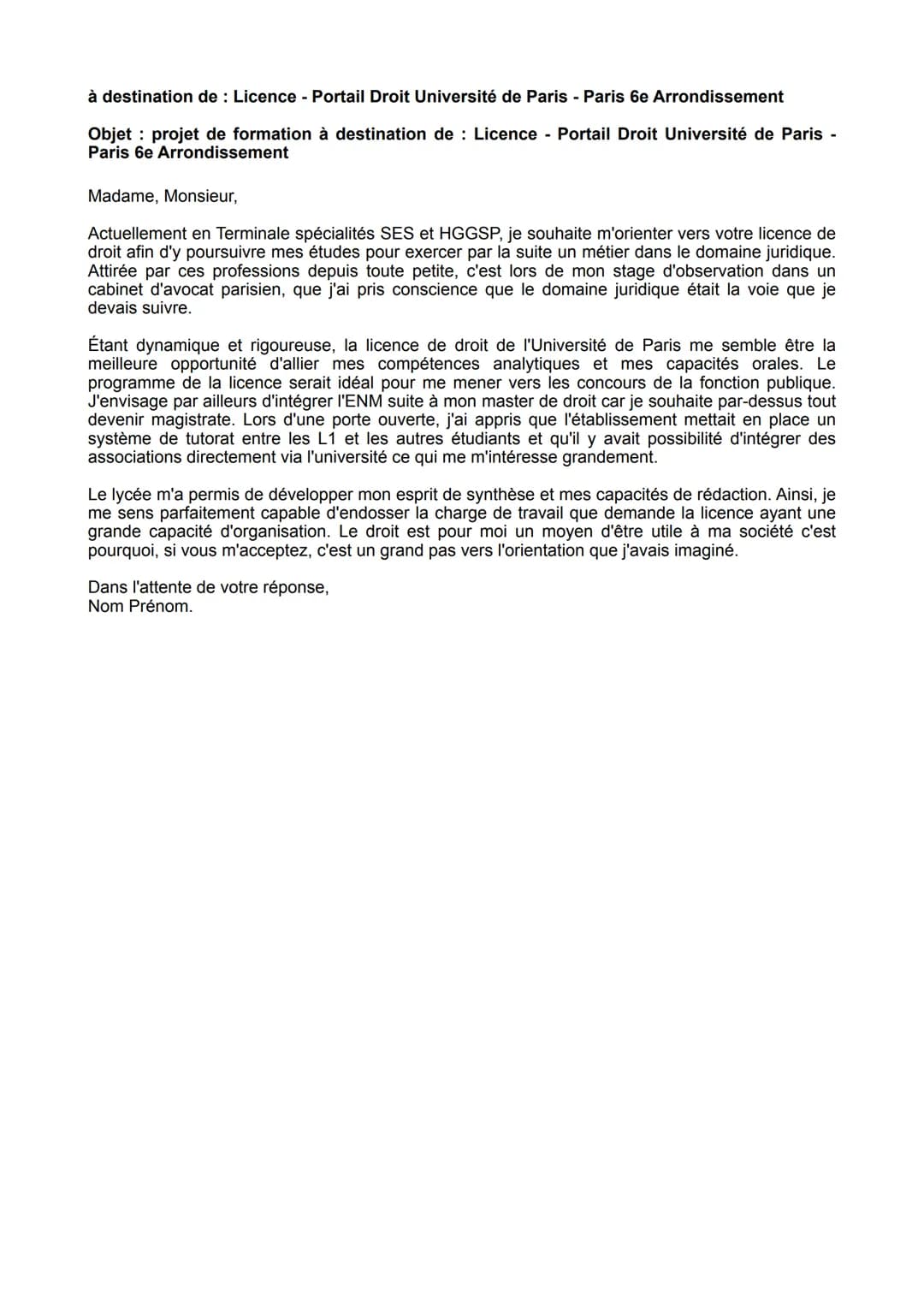 à destination de: Licence - Portail Droit Université de Paris - Paris 6e Arrondissement
Objet : projet de formation à destination de : Lice