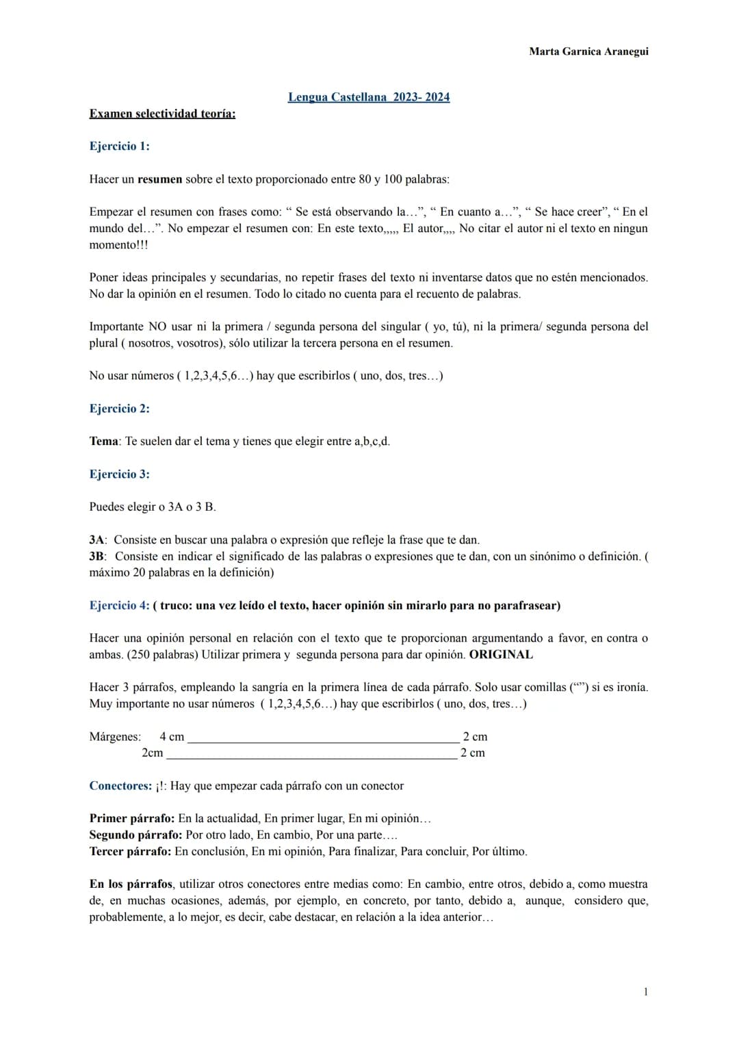 # Examen selectividad teoría:
# Lengua Castellana 2023-2024
Marta Garnica Aranegüi
## Ejercicio 1:
Hacer un resumen sobre el texto propo