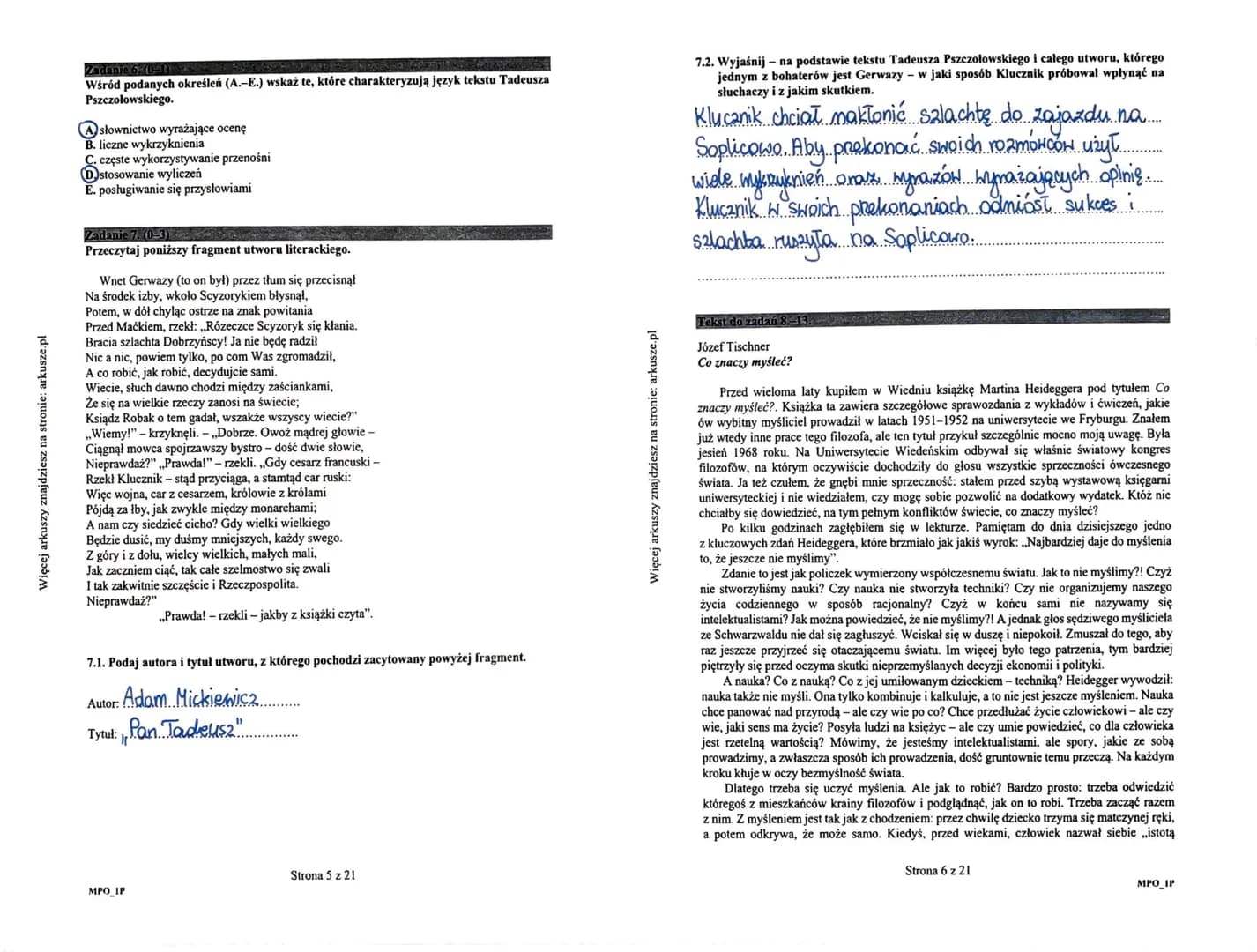 <h2>Wstęp</h2>
<p>Więcej arkuszy zadań maturalnych języka polskiego na poziomie podstawowym znajdziesz na stronie: arkusze.pl. Arkusze zawi