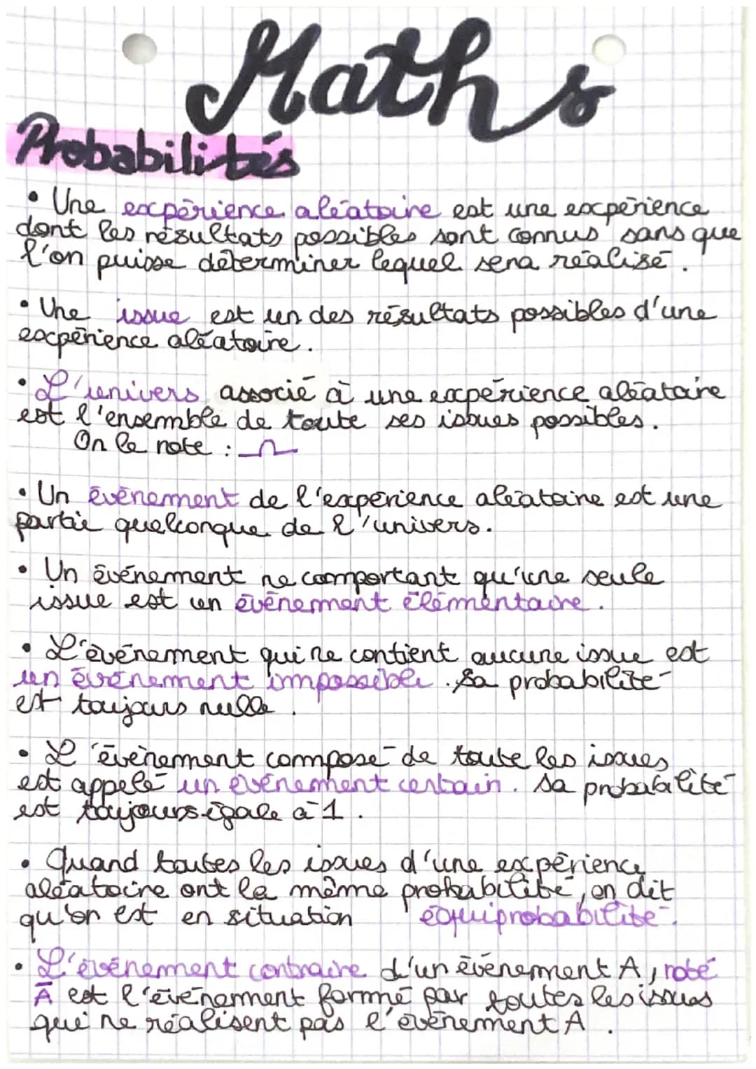 # Maths
Probabilités
* Une expérience aléatoire est une esxpérience
dont les résultats possibles sont connus sans que
l'on puisse determ