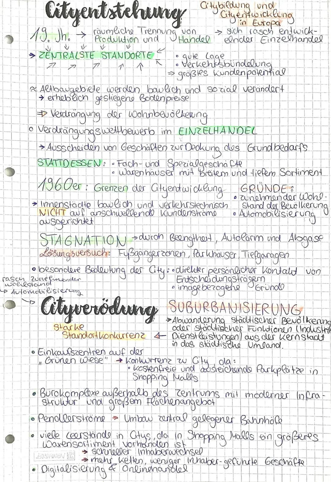 # Cityentstehung
Citybildung und
Cityentwicklung
in Europa
19. Jh. → räumliche Trennung von → sich rasch entwick-
Produktion und Handel eln