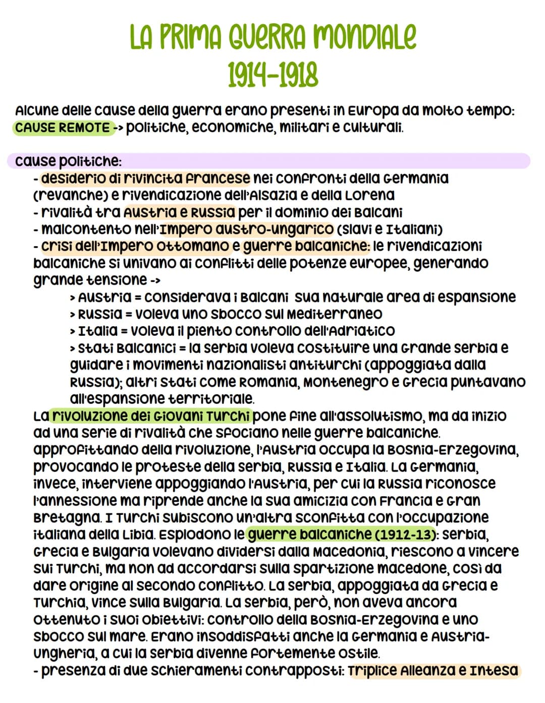 # LA PRIMA GUERRA MONDIALE
## 1914-1918
Alcune delle cause della guerra erano presenti in Europa da molto tempo:
CAUSE REMOTE -> politiche,