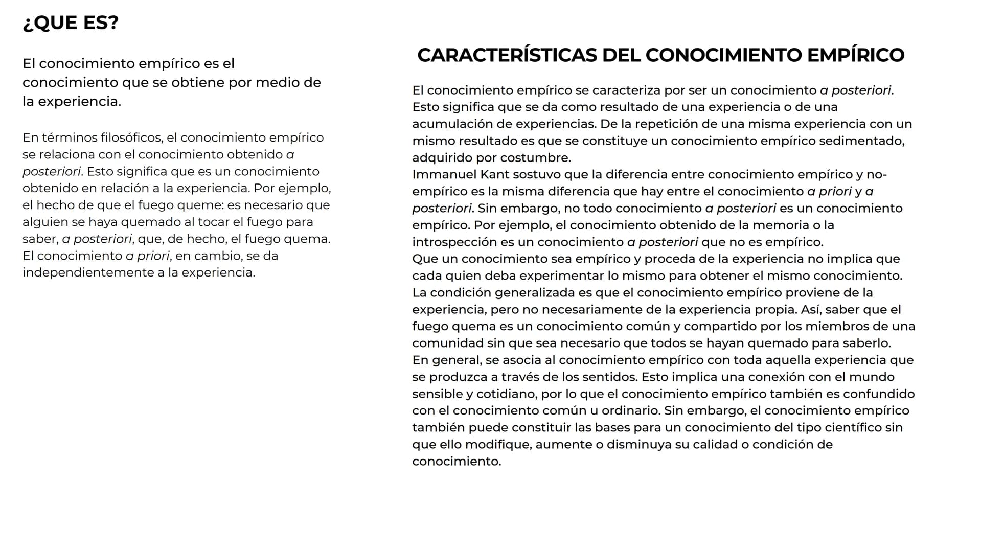Conocimiento
empírico # ¿QUE ES?
El conocimiento empírico es el
conocimiento que se obtiene por medio de
la experiencia.
En términos filos