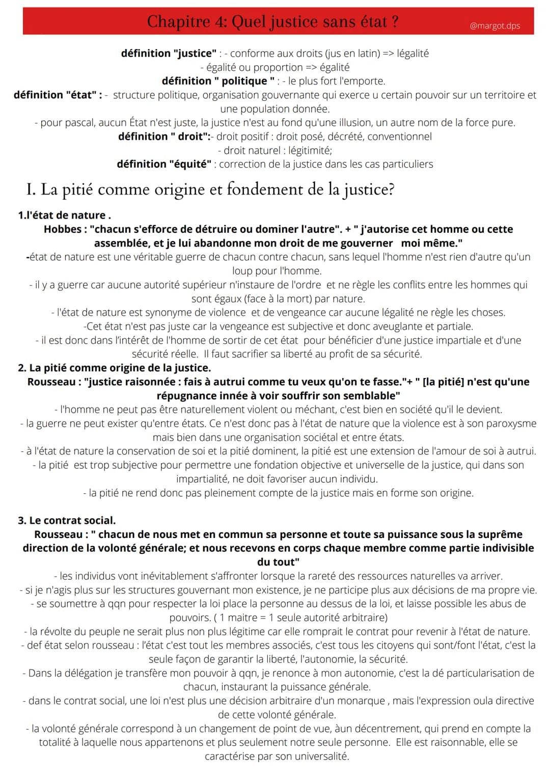 # Chapitre 4: Quel justice sans état ?
définition "justice" : - conforme aux droits (jus en latin) => légalité
- égalité ou proportion => é