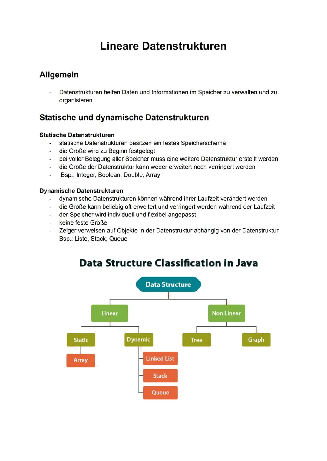 # Lineare Datenstrukturen
Allgemein
- Datenstrukturen helfen Daten und Informationen im Speicher zu verwalten und zu
organisieren
Statisch