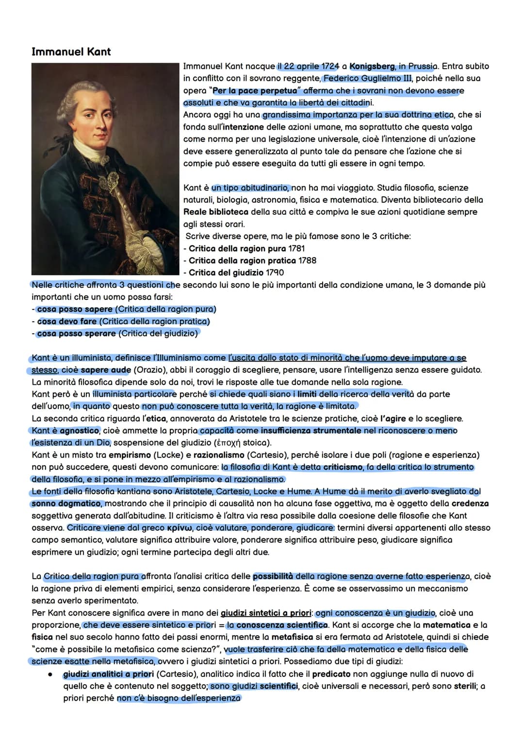 Immanuel Kant
Immanuel Kant nacque il 22 aprile 1724 a Konigsberg, in Prussia. Entra subito
in conflitto con il sovrano reggente, Federico