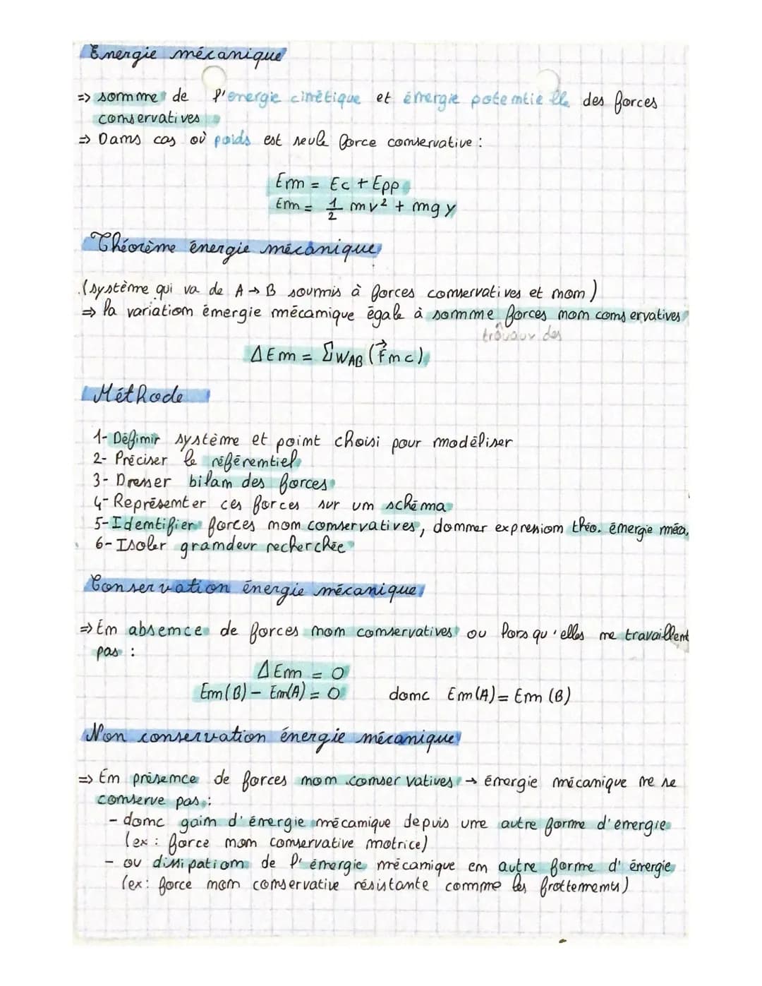 • THEME 2
Chapitre 9: Chéorème de l'énergie
mécanique
Force conservative
> force domt le travail emtre 2 points est indépendante du chemi