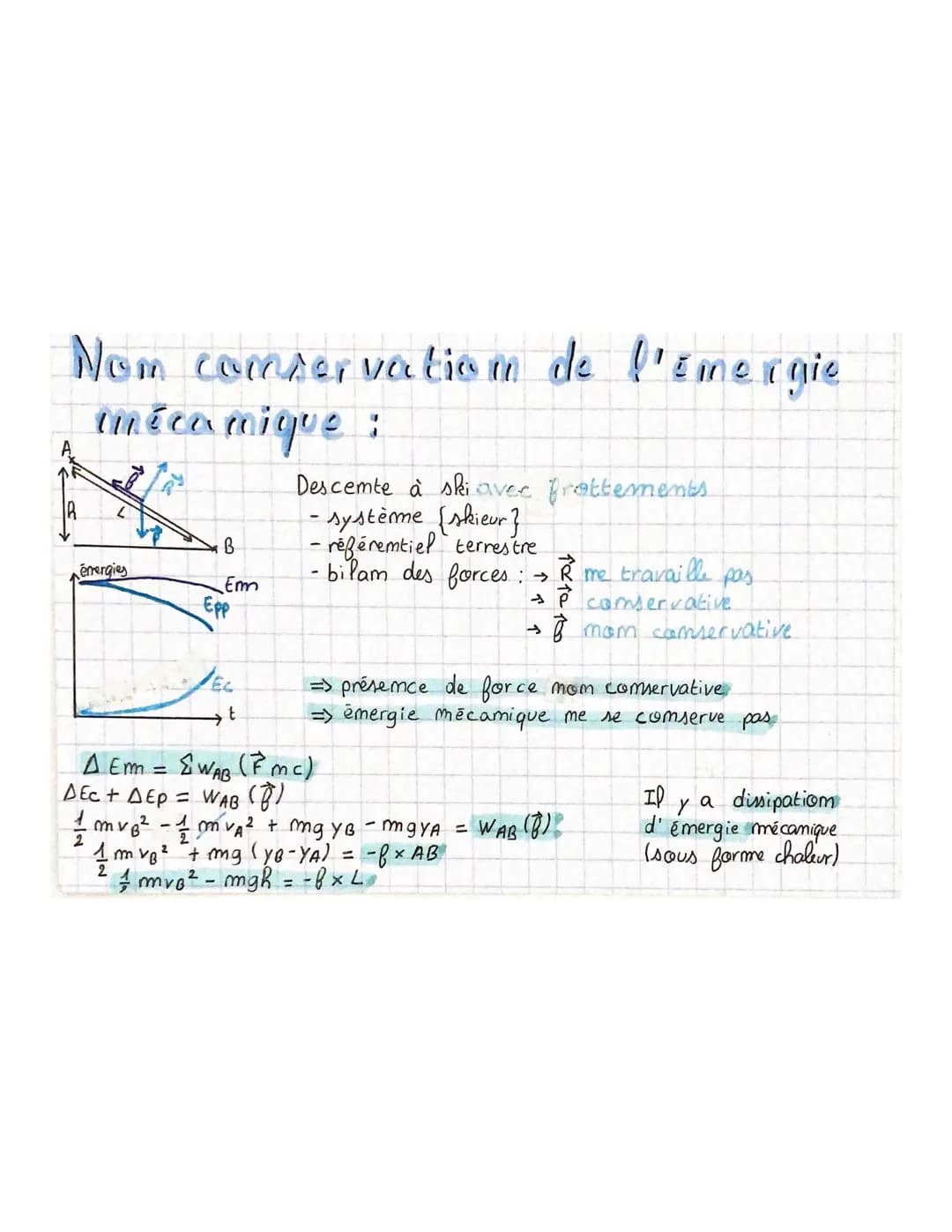• THEME 2
Chapitre 9: Chéorème de l'énergie
mécanique
Force conservative
> force domt le travail emtre 2 points est indépendante du chemi