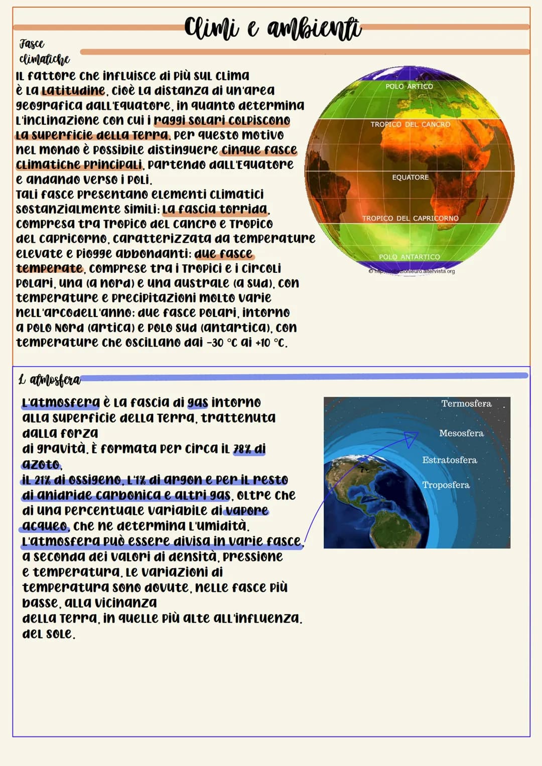 # Climi e ambienti
Fasce
climatiche
IL fattore che influisce di più SUL CLIMA
è La Latitudine, cioè La distanza di un'area
geografica dall'