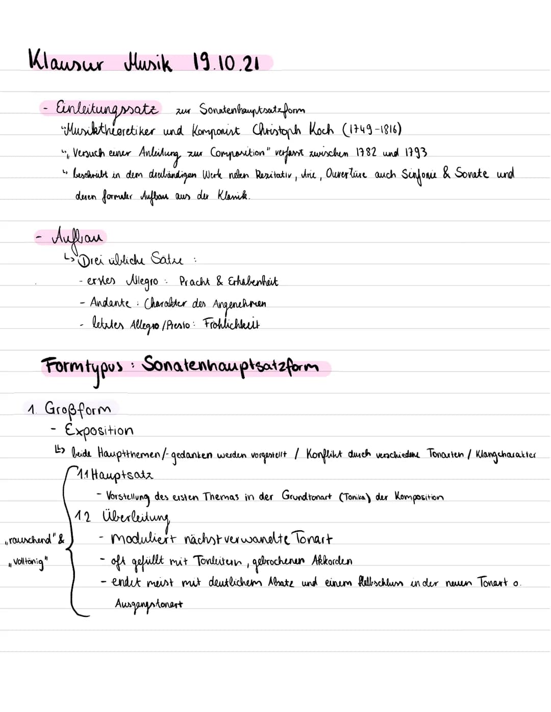 # Klausur Musik 19.10.21
- Einleitungssatz zur Sonatenbauptsatzform
"Musiktheoretiker und Komponist Christoph Koch (1749-1816)
"Versu