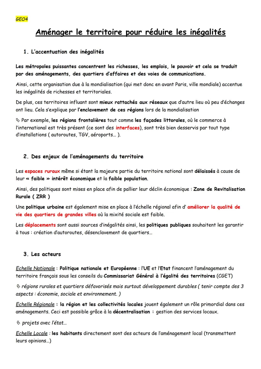 GEO4
# Aménager le territoire pour réduire les inégalités
1. L'accentuation des inégalités
Les métropoles puissantes concentrent les rich