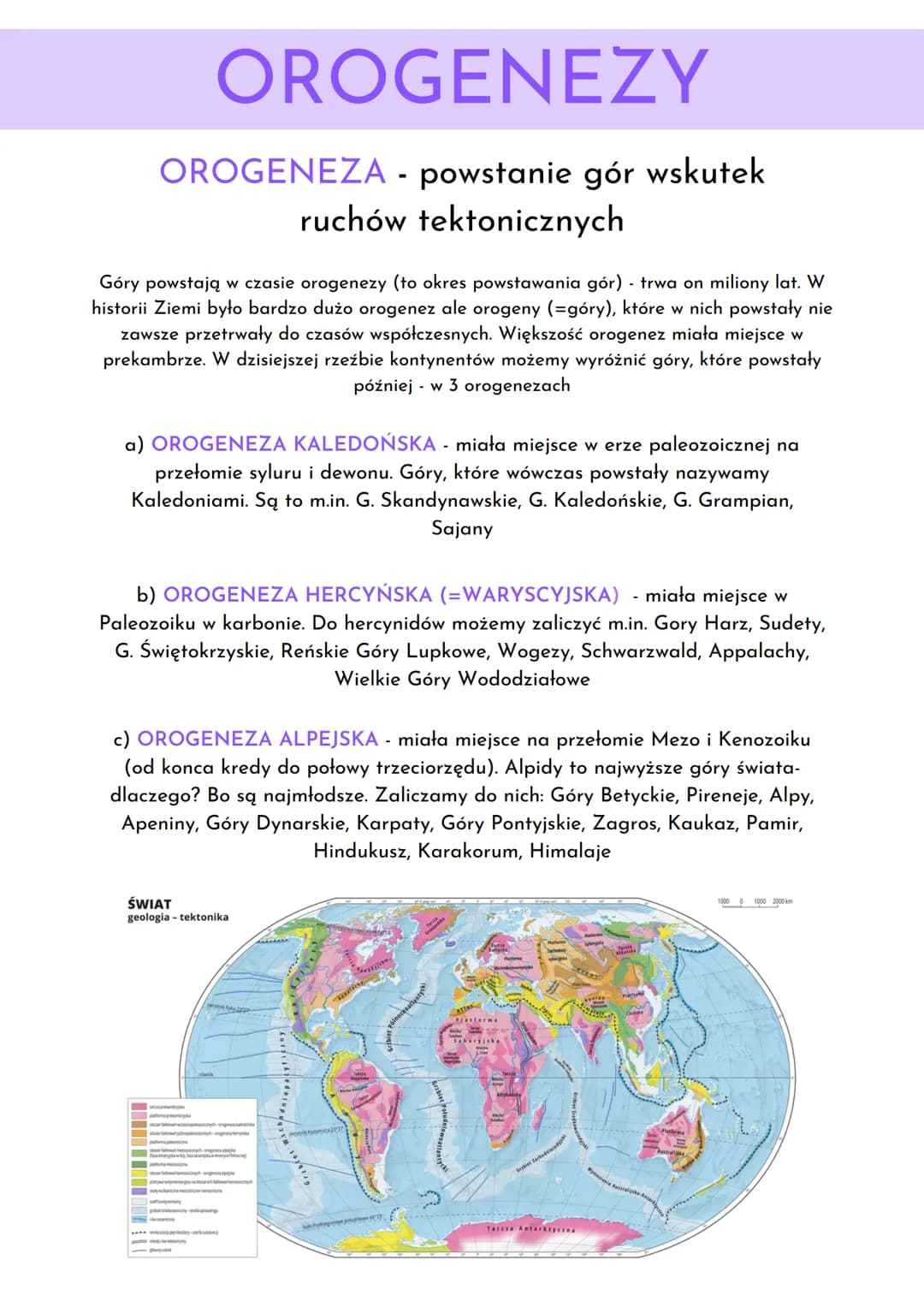 # OROGENEZY
OROGENEZA - powstanie gór wskutek
ruchów tektonicznych
Góry powstają w czasie orogenezy (to okres powstawania gór) - trwa on m
