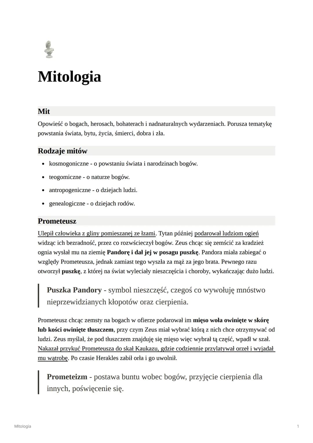 # Mitologia
Mitologia
Mit
Opowieść o bogach, herosach, bohaterach i nadnaturalnych wydarzeniach. Porusza tematykę
powstania świata, bytu,