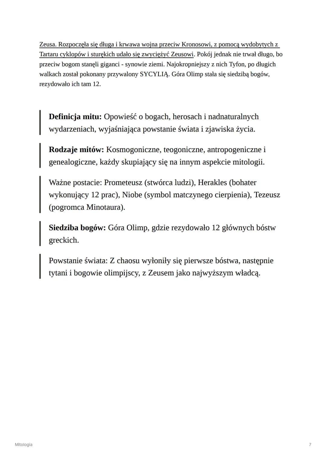 # Mitologia
Mitologia
Mit
Opowieść o bogach, herosach, bohaterach i nadnaturalnych wydarzeniach. Porusza tematykę
powstania świata, bytu,