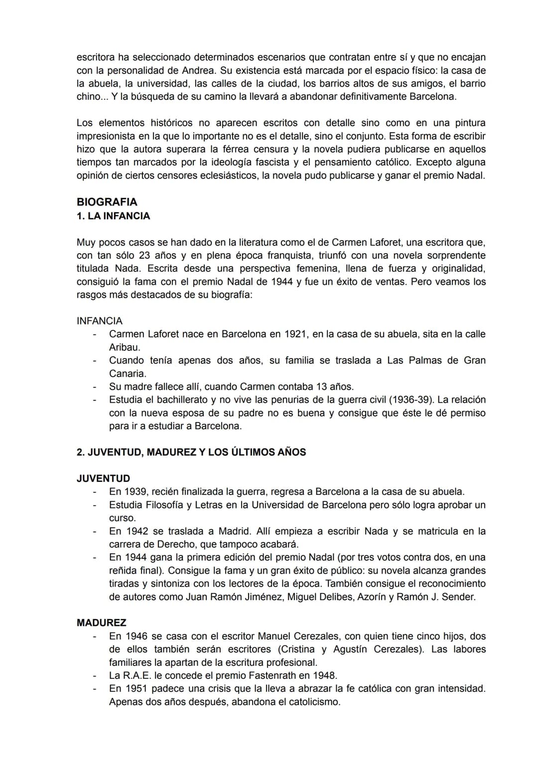 # NADA, CARMEN LAFORET
Nada es una novela de Carmen Laforet que ganó el Premio Nadal el 6 de enero de 1945;
más tarde, en 1948, obtuvo el P