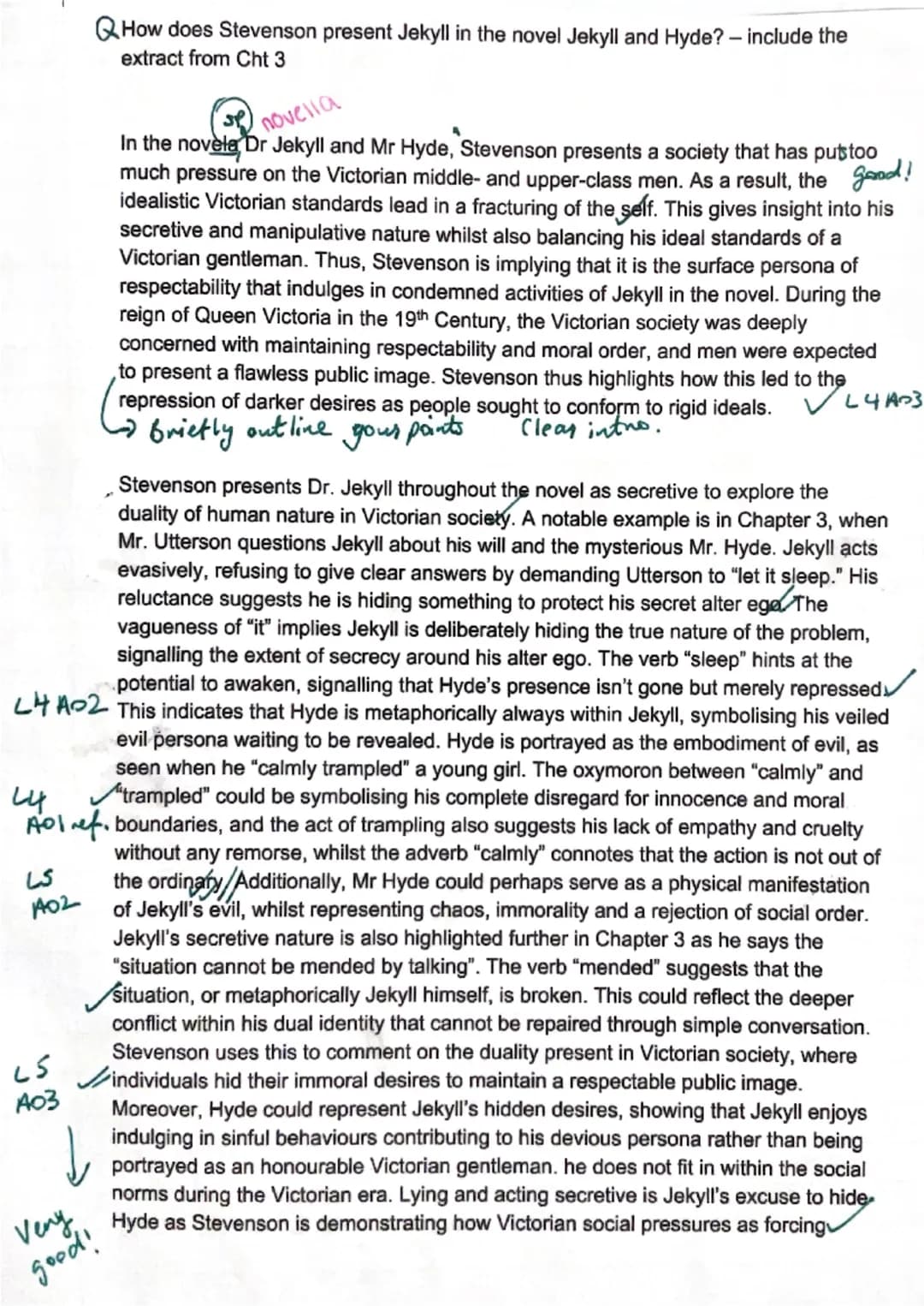 # QHow does Stevenson present Jekyll in the novel Jekyll and Hyde? - include the
extract from Cht 3
of novella
A
In the novela Dr Jekyll a