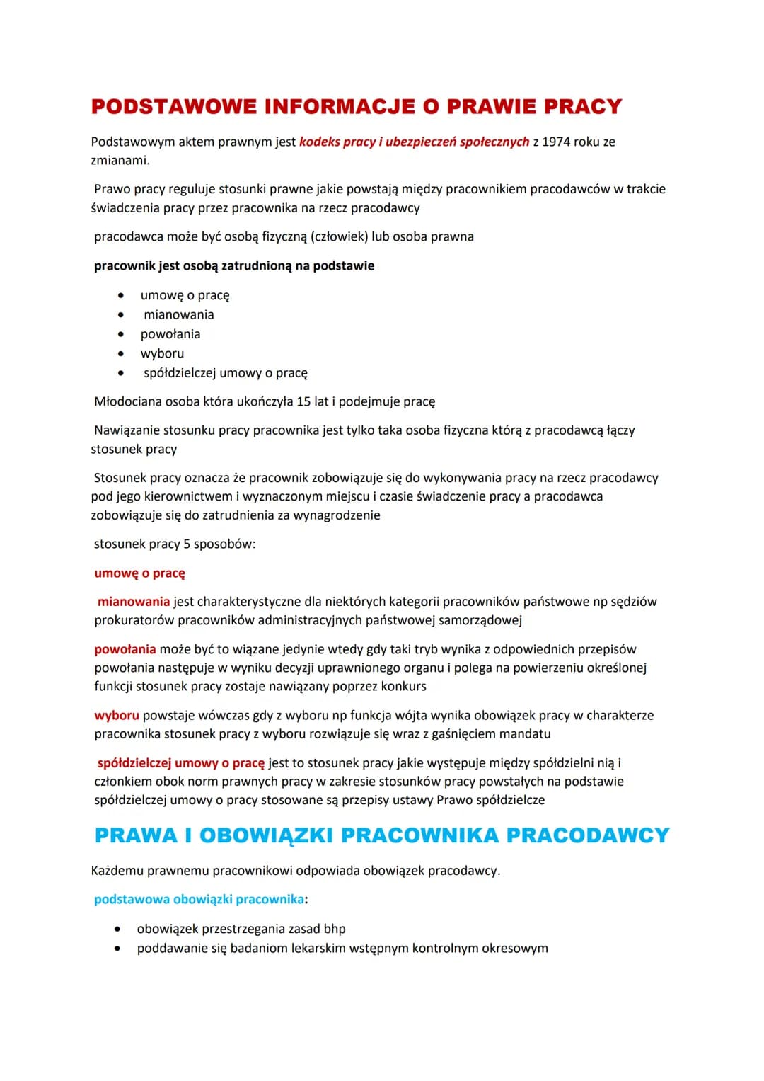 # PODSTAWOWE INFORMACJE O PRAWIE PRACY
Podstawowym aktem prawnym jest kodeks pracy i ubezpieczeń społecznych z 1974 roku ze
zmianami.
Praw