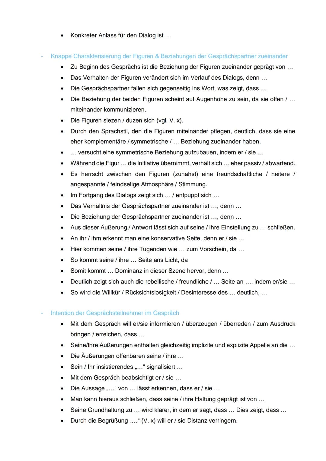 # Szenenanalyse Formulierungshilfen
Einleitung:
- Drama:
- Im Jahr ... wurde das Drama ....", geschrieben von..., uraufgeführt. Das Dram