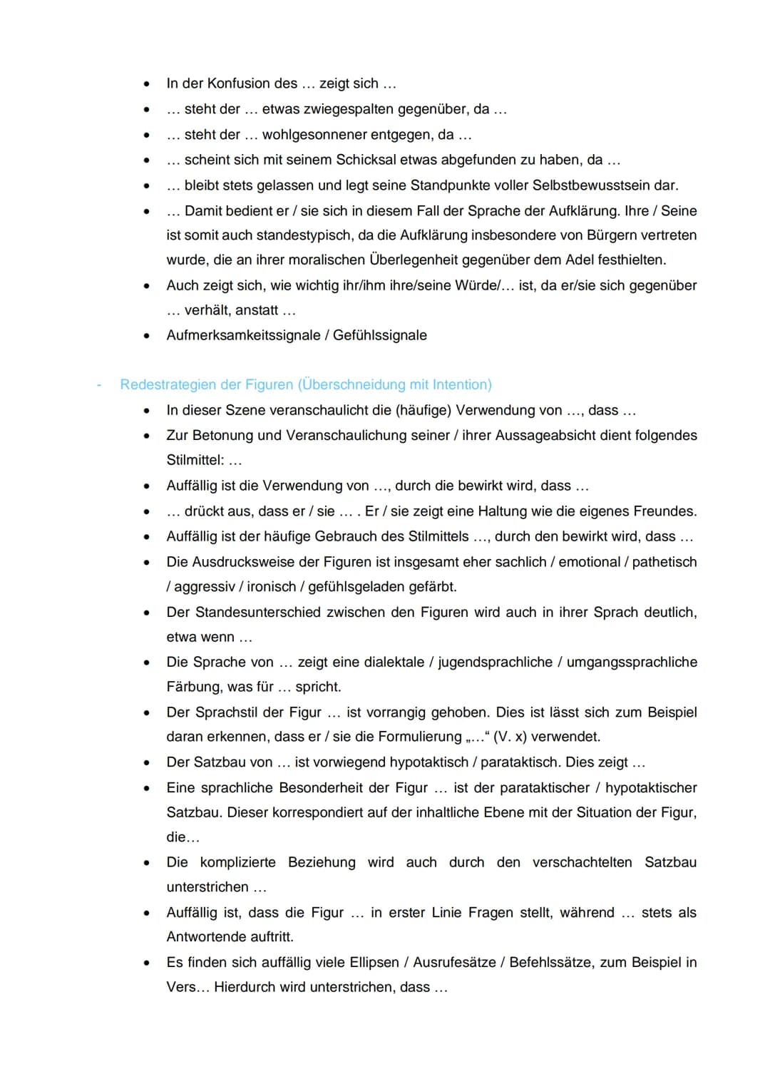 # Szenenanalyse Formulierungshilfen
Einleitung:
- Drama:
- Im Jahr ... wurde das Drama ....", geschrieben von..., uraufgeführt. Das Dram