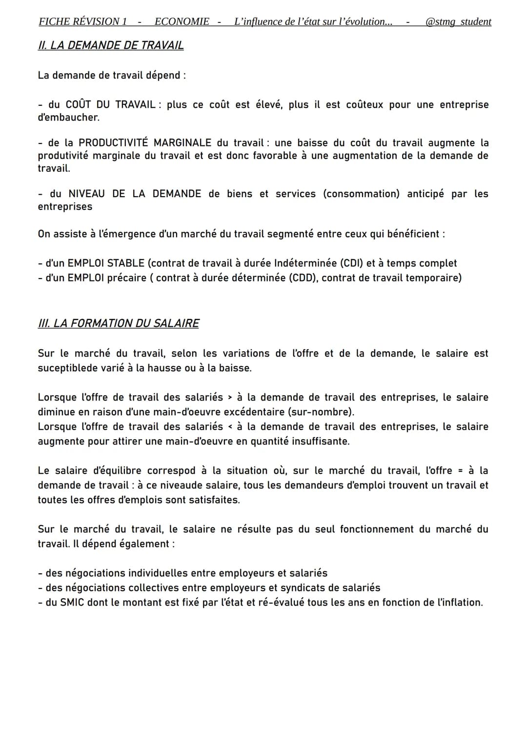 <h2>ECONOMIE - L'influence de l'état sur l'évolution...</h2>
<h3>I. L'OFFRE DE TRAVAIL</h3>
<p>Le marché du travail désigne le lieu (théori