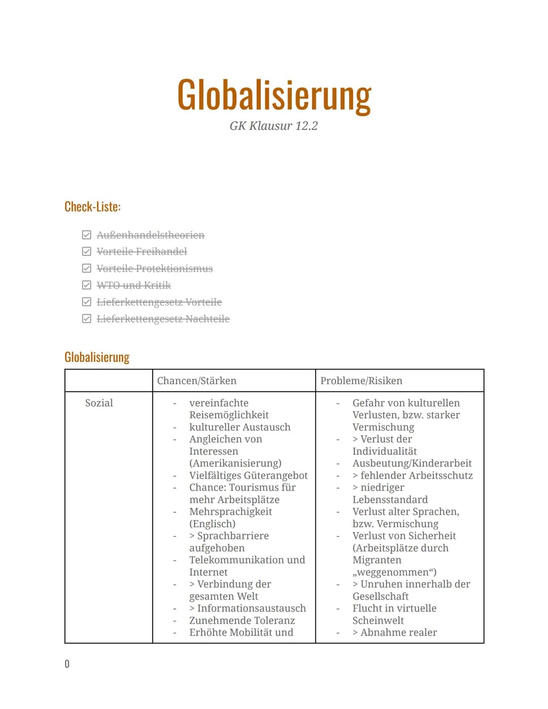 # Globalisierung
GK Klausur 12.2
Check-Liste:
* Außenhandelstheorien
* Vorteile Freihandel
* Vorteile Protektionismus
* WTO und Kr