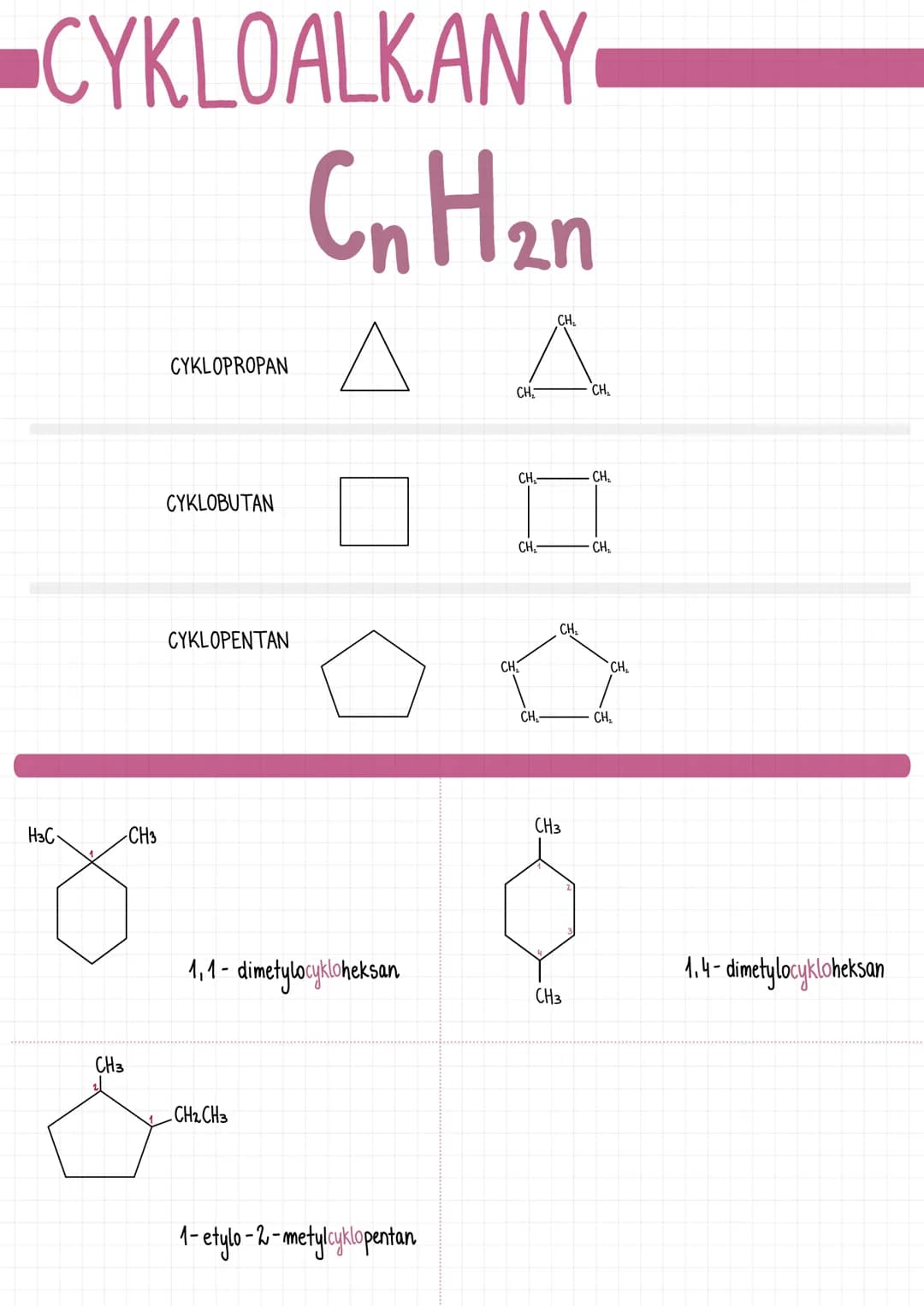 # ALKANY # ALKANY WĘGLOWODORY NASYCONE
$C_nH_{2n+2}$
1. Metan C Hy CH4
2. Etan $C_2H_6$ CH3-CH3
3. Propan $C_3H_8$ CH3-CH2-CH3
4. Butan