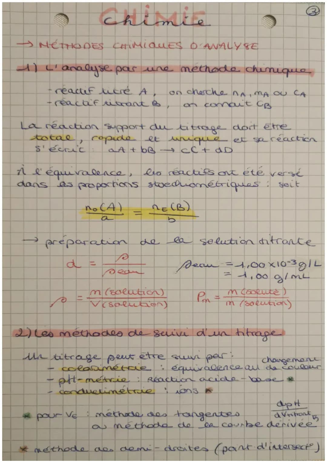 # chimie
MÉTHODES CHIMIQUES O ANALYSE
1) L'analyse par une methode chinique
-readef lucré A, on cherche NA, MA OU CA
-réacaf titrant B,
