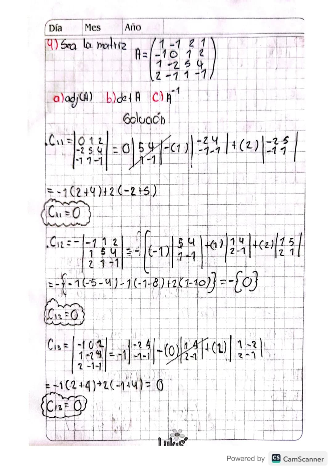 # Clase 16.
# Tercer Corte.
Determinantes.
Día 16 Mes 10 Año 23
•Definición 1: (Deterninantes 2x2)
Sea A
A= ai bi entonces det (A)=aiba-azb.