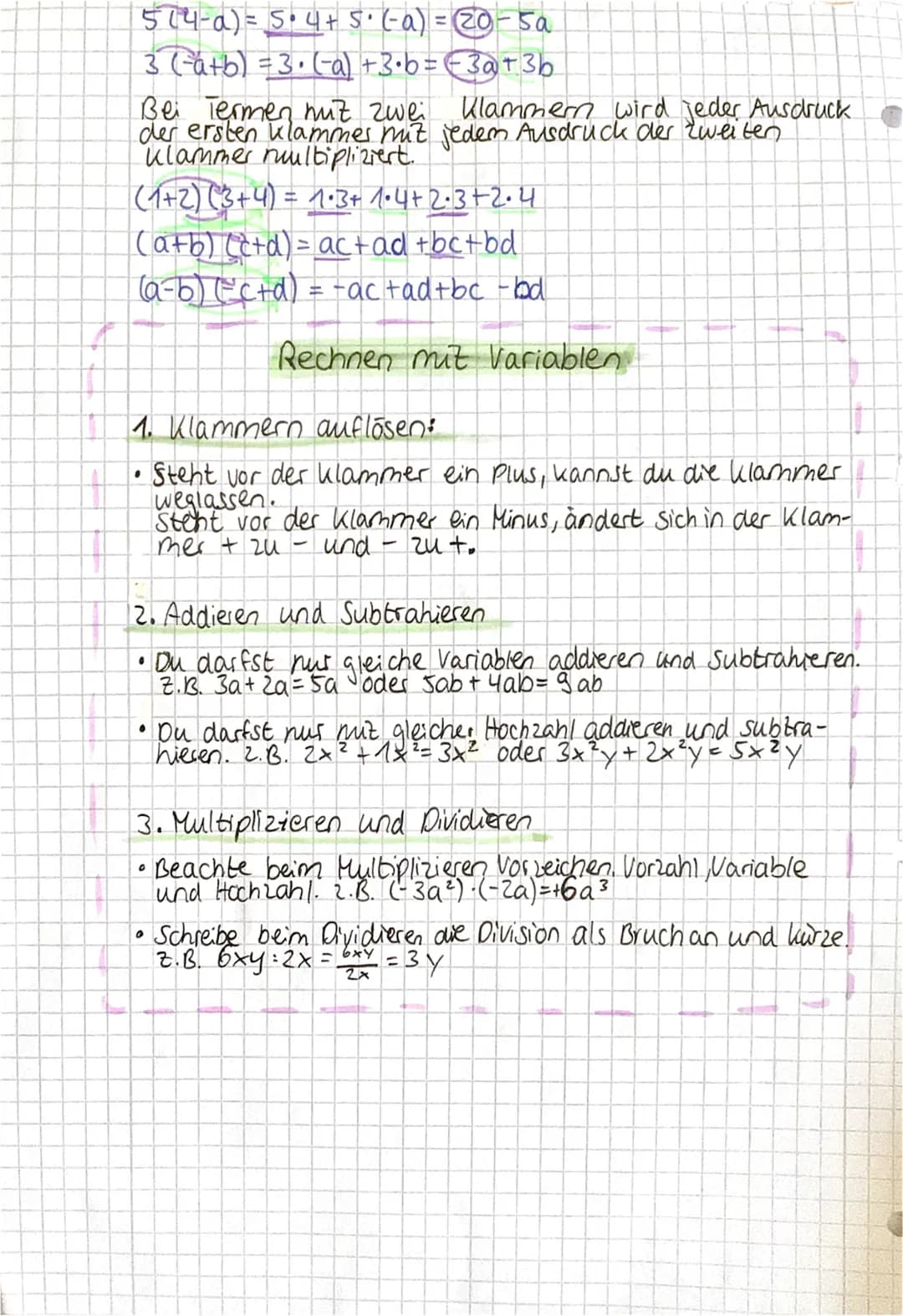 # REGELN BEI termen
Terme umformen
Kommen bei Termen die gleichen Variablen vor, dann
darf man diese zusammenfassen.
x+x+x = 3x
2y + 3y
