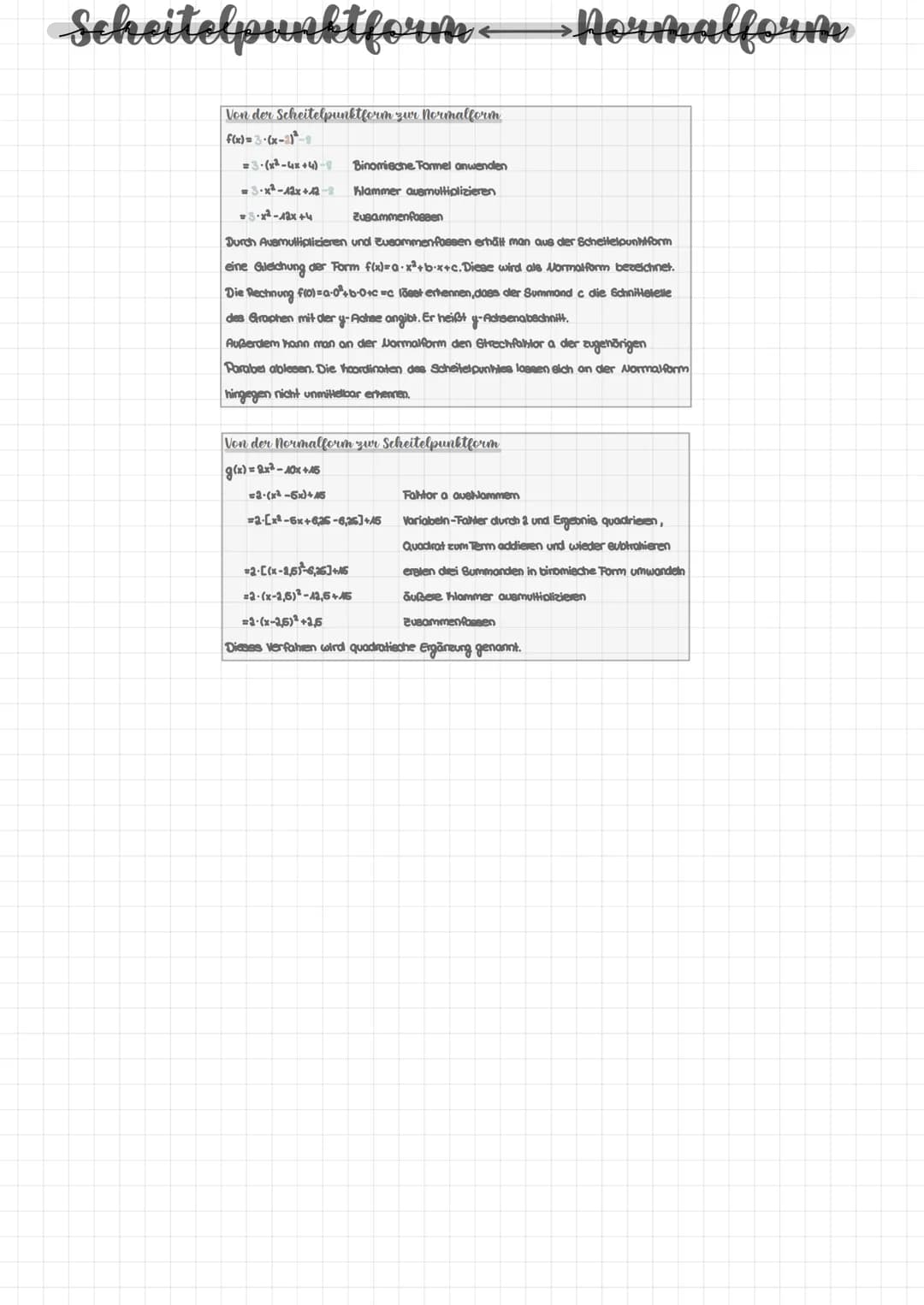 # Scheitelpunktform Hormalform
Von der Scheitelpunktferin zur Normalferm
f(x)=(x-
3-(-x+4) Binomische. Formel anwenden
3x²-2x+4 Klammer
