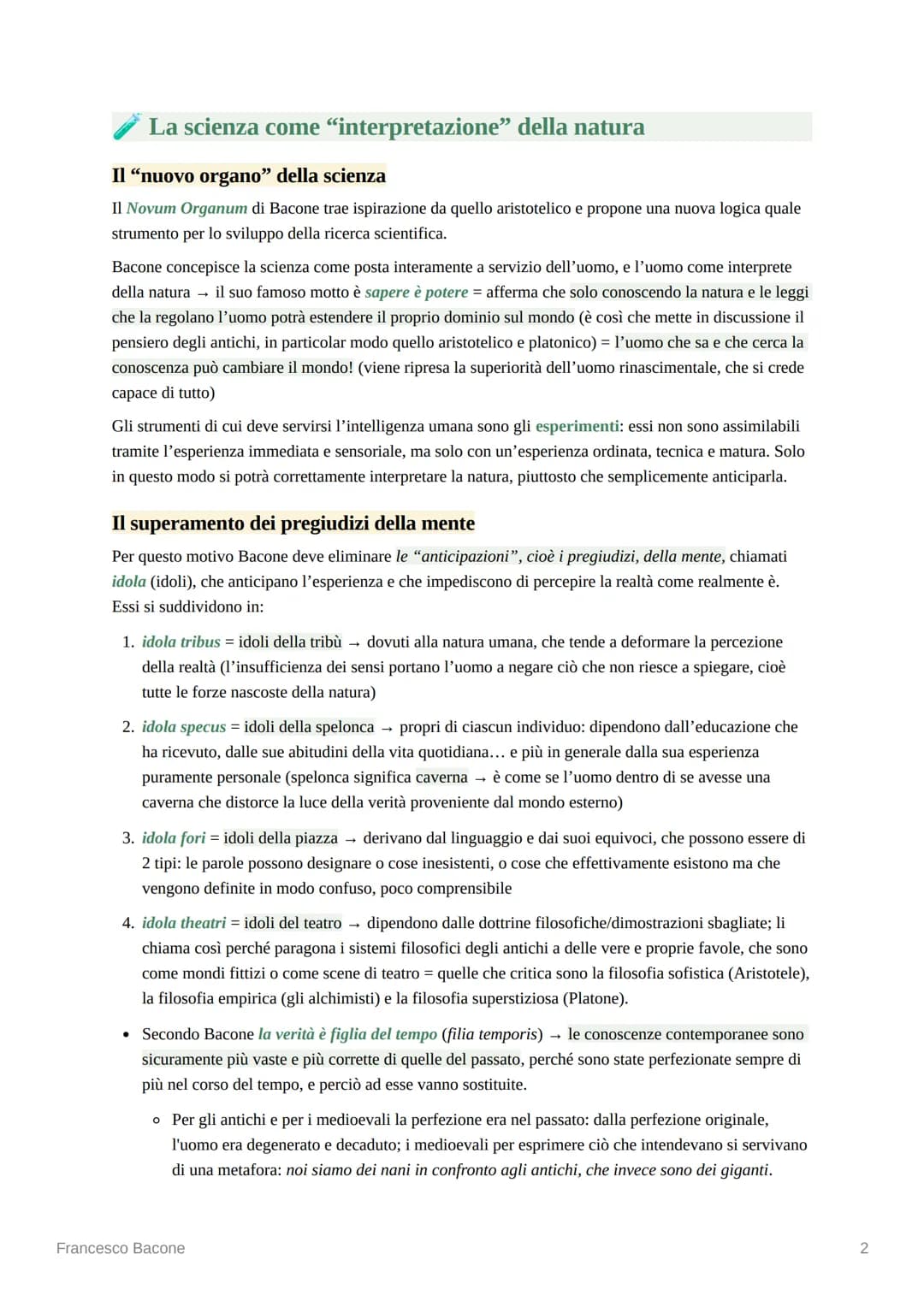 # Francesco Bacone
### I caratteri generali dell'opera di Bacone
Bacone è il primo a ritenere che l'obiettivo della scienza sia quello di