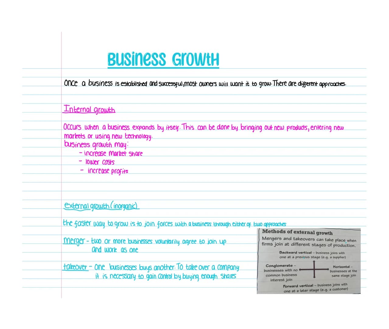 # Business Growth
Once a business is established and successful, most owners will want it to grow. There are different approaches.
Interna