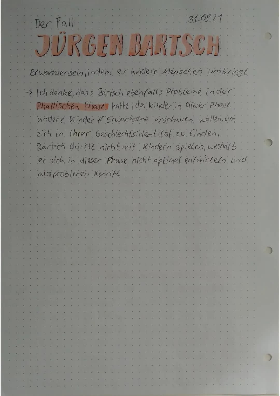 # Der Fall
# JÜRGEN BARTSCH
hypothesen
31.08.24
→ laut Freud ist es wichtig, alle von ihm aufgestellten
Phasen erfolgreich zu durchlaufe