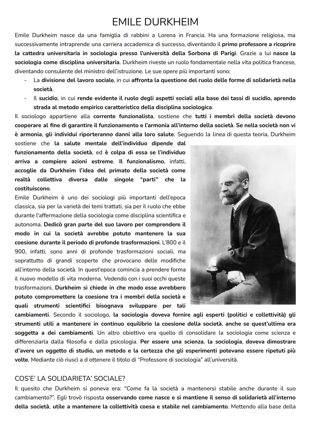 # EMILE DURKHEIM
Emile Durkheim nasce da una famiglia di rabbini a Lorena in Francia. Ha una formazione religiosa, ma
successivamente intra