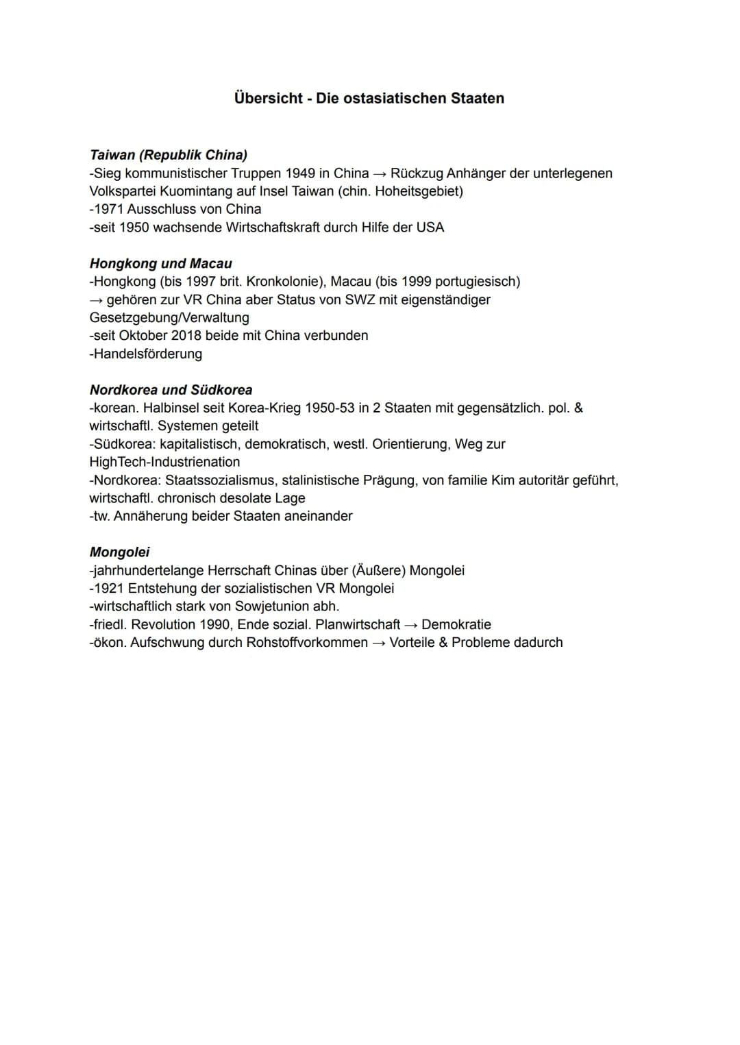 Lernzettel Erdkunde Ostasien 13.1-13.2
RELEVANTE THEMEN
1. Übersicht - Die ostasiatischen Staaten
2. China
2.1 historische Entwicklung
2.